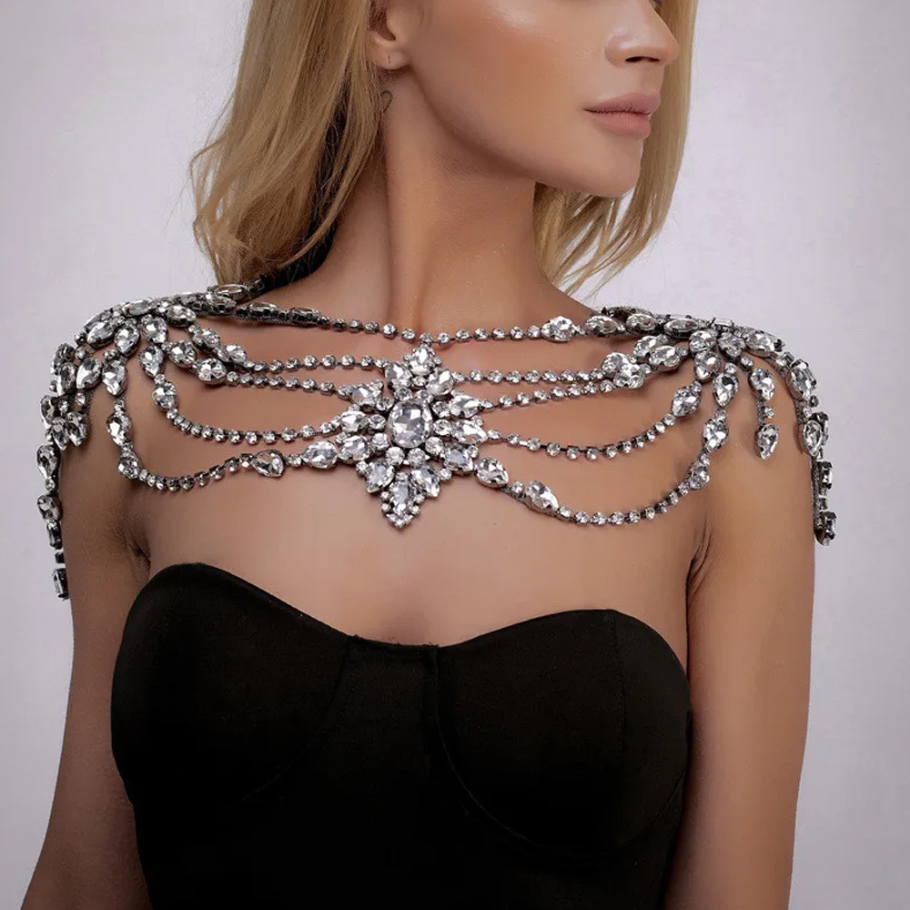 Body Jewelry Necklace - Kalung Rantai bahu pengantin kristal Boho