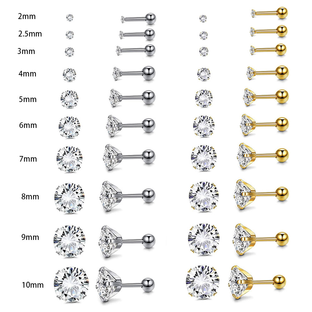 1 Pasang anting zirkon bulat p - Body Jewelry Surgical Steel ulasan dan harga