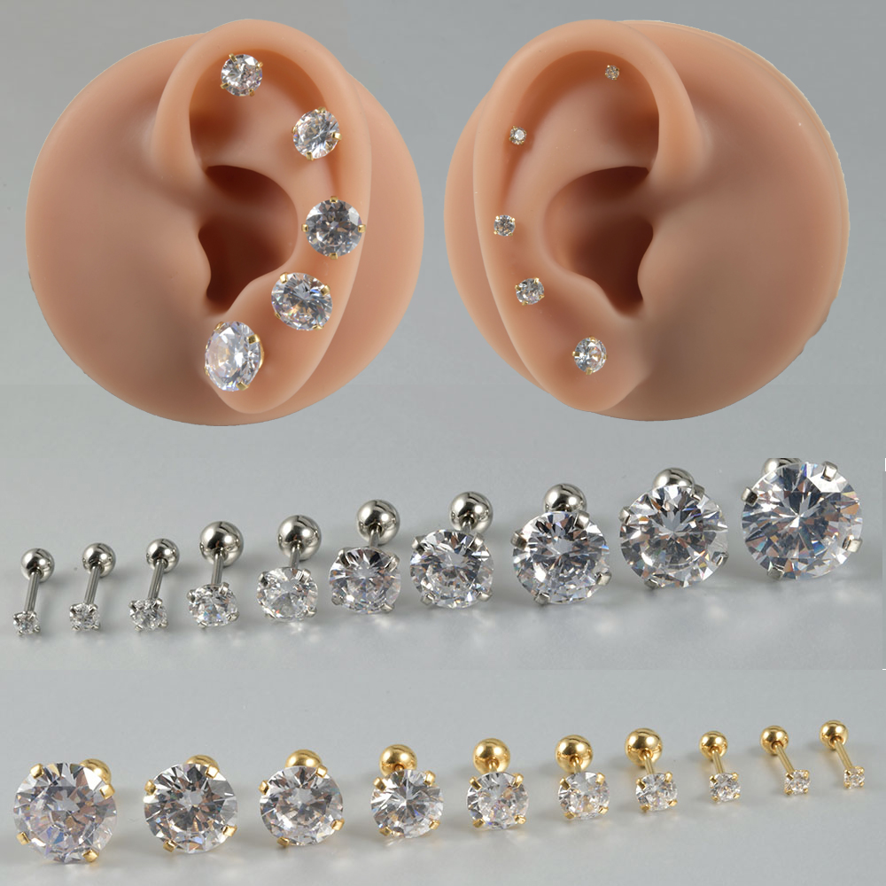 1 Pasang anting zirkon bulat p - Body Jewelry Surgical Steel ulasan dan harga